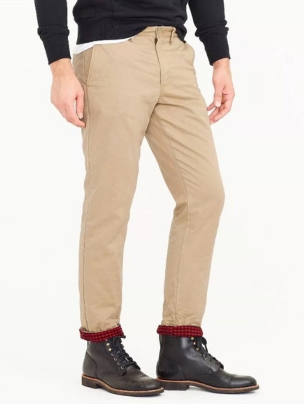 J.Crew 770 Red flannel lined Straight Chino Khaki/Tan Cabin pants, Sz 30 x 32